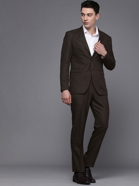 Louis Philippe Men Checked Single-Breasted Slim Fit 2-Piece Formal Suit