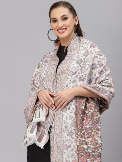 Style Quotient Women White & Pink Woven Design Shawl - Image 6