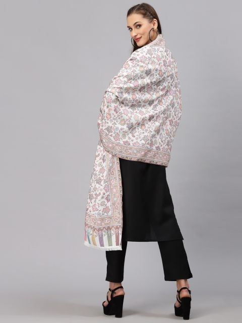 Style Quotient Women White & Pink Woven Design Shawl - Image 4