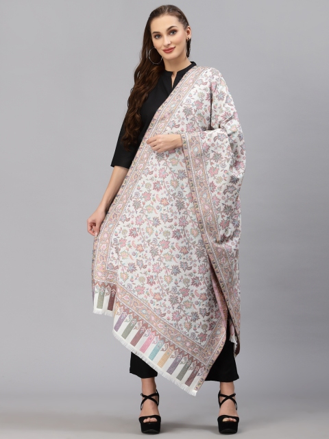 Style Quotient Women White & Pink Woven Design Shawl - Image 5