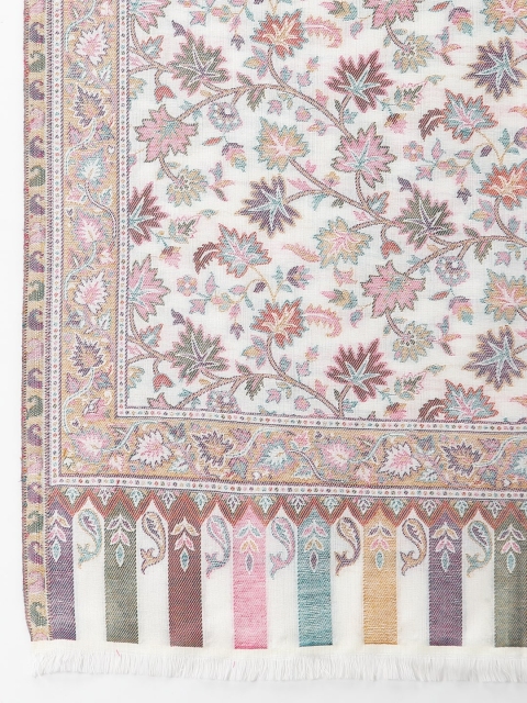 Style Quotient Women White & Pink Woven Design Shawl - Image 2
