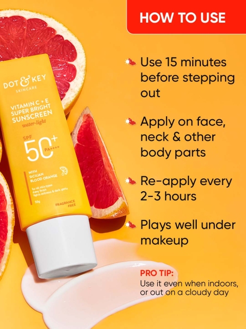 DOT & KEY Vitamin C + E Sunscreen SPF 50 PA+++ For Glowing Skin, 100% No White Cast - 50g - Image 7