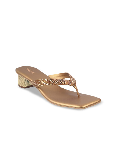 Mochi Women Gold-Toned Embellished Block Heels