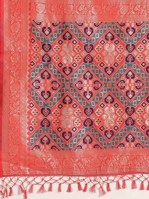 Anouk Pink & Gold-Toned Ethnic Motifs Silk Blend Dharmavaram Saree - Image 5