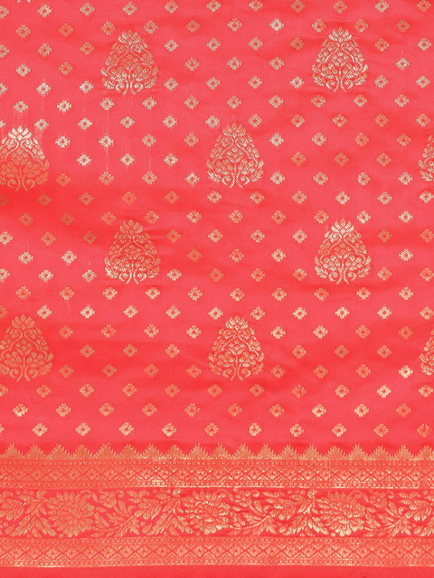 Anouk Pink & Gold-Toned Ethnic Motifs Silk Blend Dharmavaram Saree - Image 4