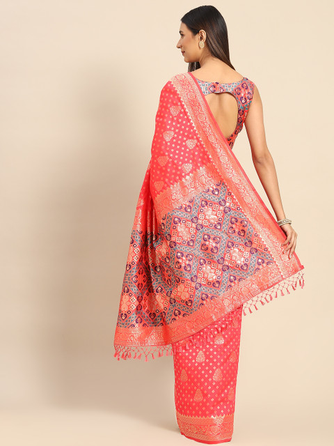 Anouk Pink & Gold-Toned Ethnic Motifs Silk Blend Dharmavaram Saree - Image 3