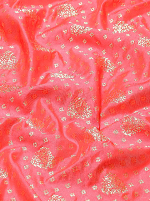 Anouk Pink & Gold-Toned Ethnic Motifs Silk Blend Dharmavaram Saree - Image 6