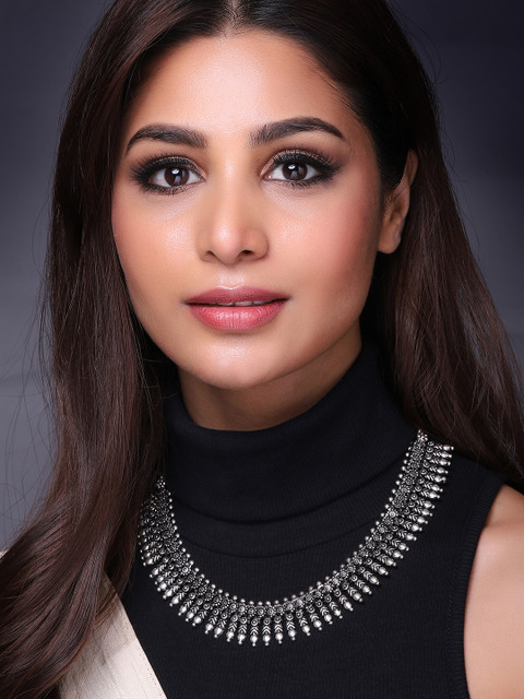 Rubans Oxidised Silver-Toned Textured Necklace