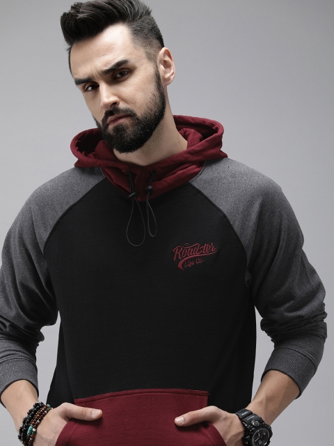 The Roadster Life Co. Men Colourblocked Hooded With Embroidered Brand Logo