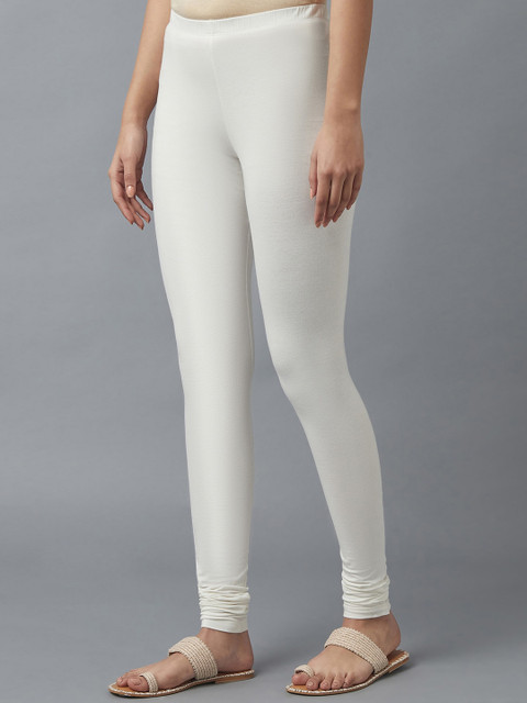 KEX Women Pack Of 2 White And Black Solid Churidar Length Leggings - Image 3