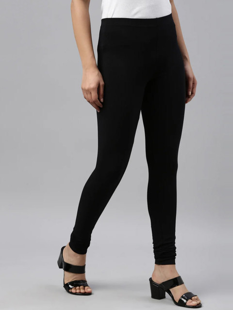 KEX Women Pack Of 2 White And Black Solid Churidar Length Leggings - Image 2