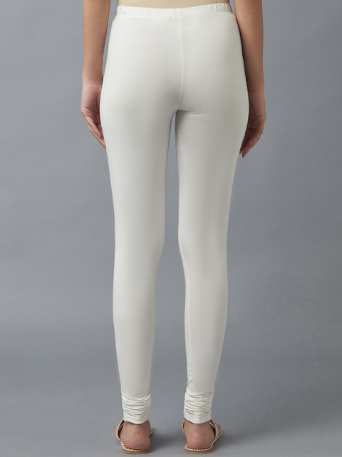 KEX Women Pack Of 2 White And Black Solid Churidar Length Leggings - Image 4