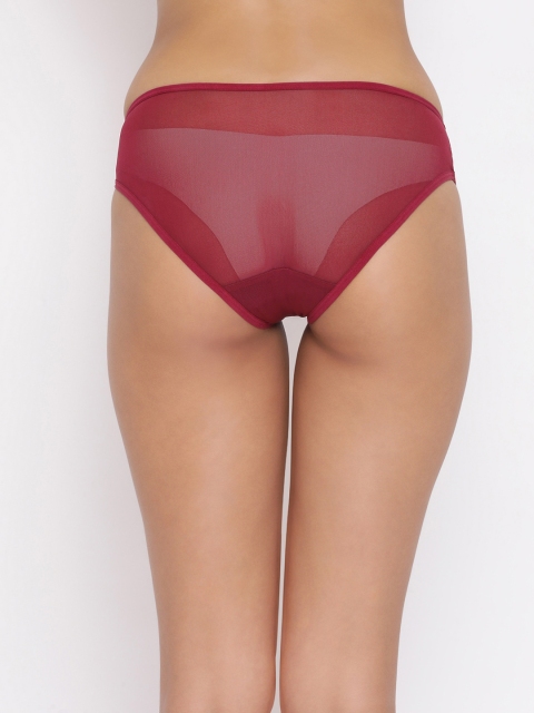 Clovia Women Maroon Self Design Bikini Lace Brief - Image 4
