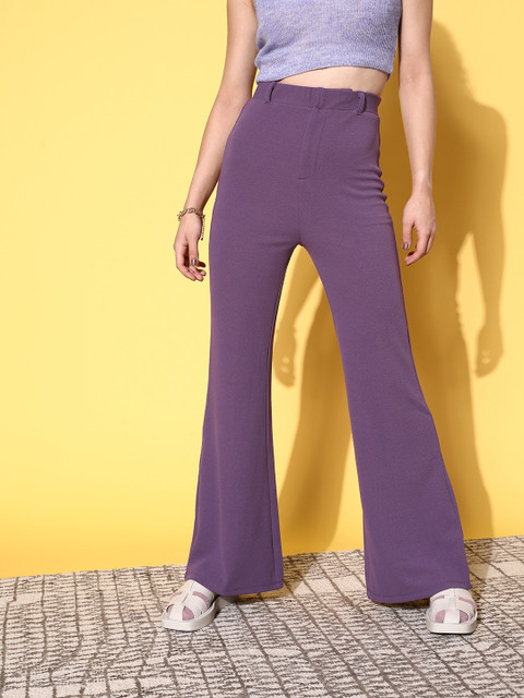 SASSAFRAS Women Purple High-Rise Bootcut Regular Fit Trousers