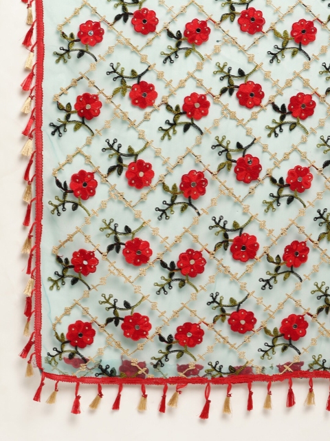 Sugathari Women Red & Green Embroidered Beads and Stones Dupatta - Image 2