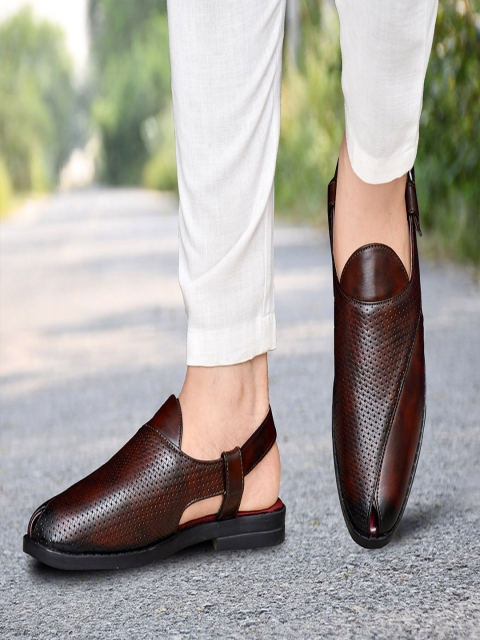 Eego Italy Men Brown Ethnic Comfort Buckle Sandals - Image 7