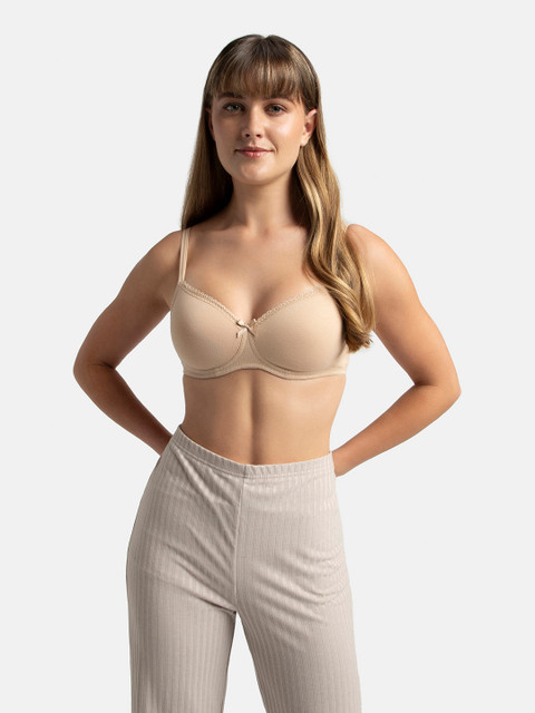 Jockey Wirefree Padded Plus Size Cotton Medium Coverage Tshirt Bra with Lace Styling -1723 - Image 5