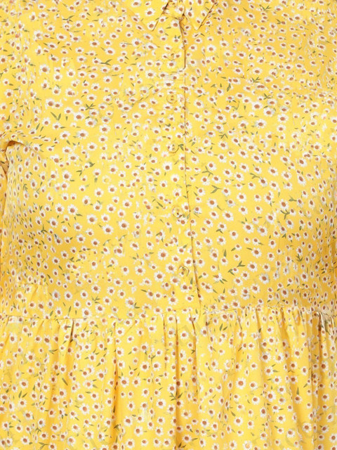 Indietoga Women Plus Size Yellow Floral Printed Tiered Dress - Image 2