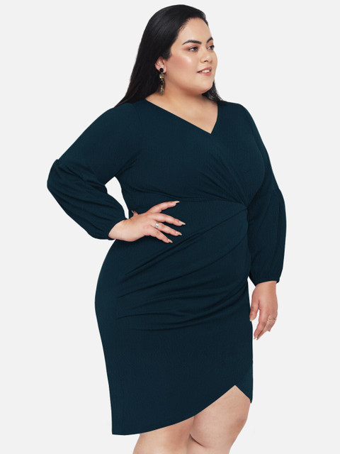 wild U Women Plus Size Blue Wrap Dress - Image 3