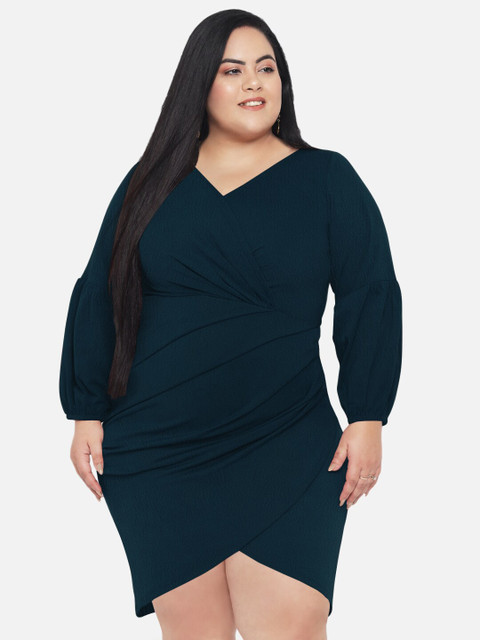 wild U Women Plus Size Blue Wrap Dress