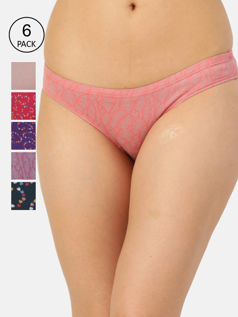 Leading Lady Women Pack of 6 Printed Pure Cotton Bikini Briefs