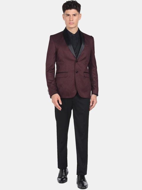 Arrow Men Purple Self-Design Single-Breasted 3-Piece Formal Suit