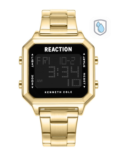 REACTION KENNETH COLE Unisex Black Dial & Gold Toned Straps Digital Watch KRWGJ9007807