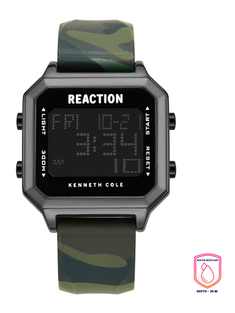 REACTION KENNETH COLE Unisex Black Dial & Green Straps Digital Watch KRWGP9007803