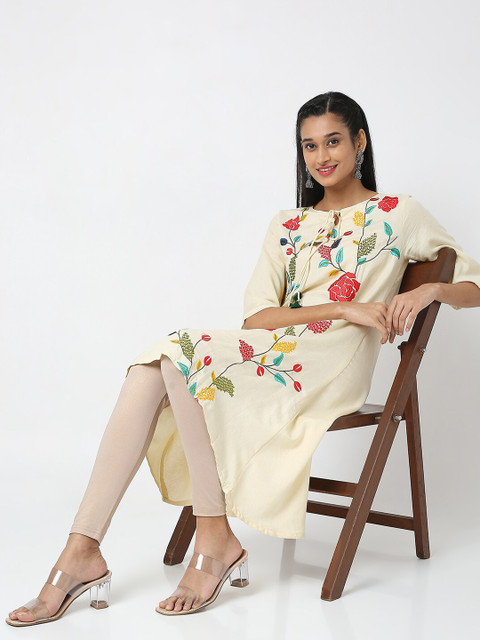 Ethnicity Women Cream Colored Solid Leggings - Image 5