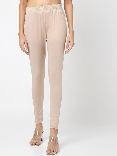 Ethnicity Women Cream Colored Solid Leggings