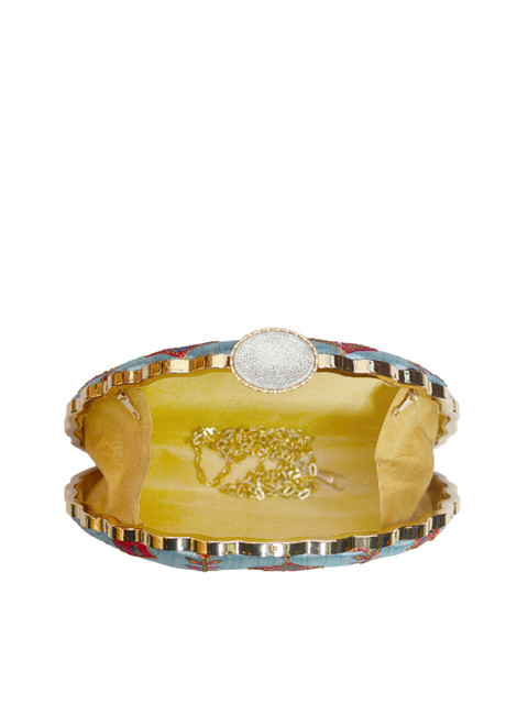 ARTKLIM Blue & Red Printed Embroidered Half Moon Clutch - Image 4