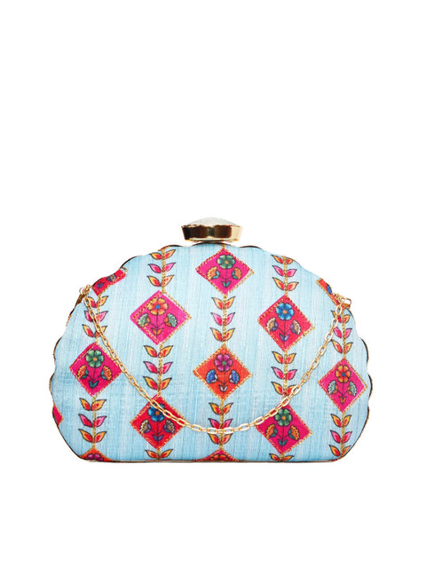 ARTKLIM Blue & Red Printed Embroidered Half Moon Clutch - Image 2
