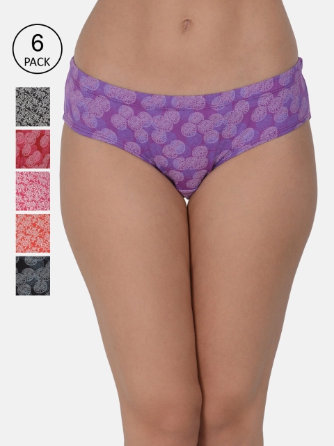 Leading Lady Women Pack Of 6 Printed Cotton Hipster Briefs