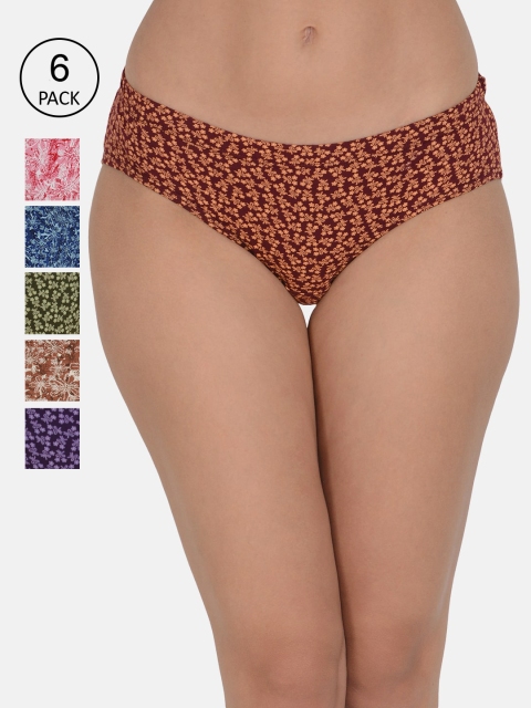 Leading Lady Women Pack Of 6 Printed Cotton Hipster Briefs