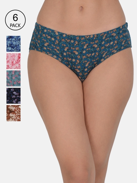 Leading Lady Women Pack Of 6 Printed Pure Cotton Hipster Briefs