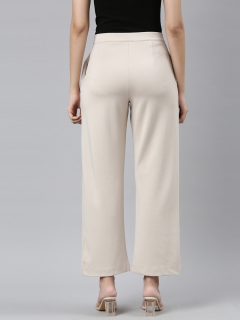 Go Colors Women Plus Size Beige Relaxed High-Rise Trousers - Image 3
