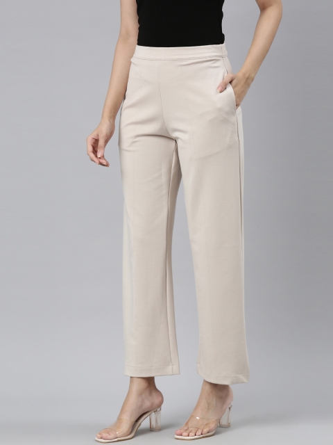 Go Colors Women Plus Size Beige Relaxed High-Rise Trousers - Image 2