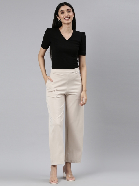 Go Colors Women Plus Size Beige Relaxed High-Rise Trousers - Image 4