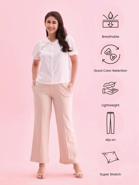 Go Colors Women Plus Size Beige Relaxed High-Rise Trousers - Image 6