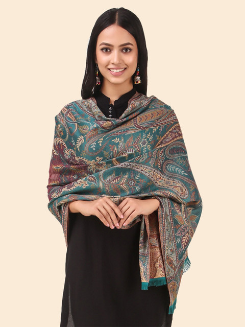 Anouk Women Turquoise Blue & Purple Woven Design Stole