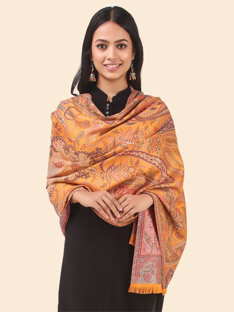 Anouk Women Mustard & Pink Woven Design Stole