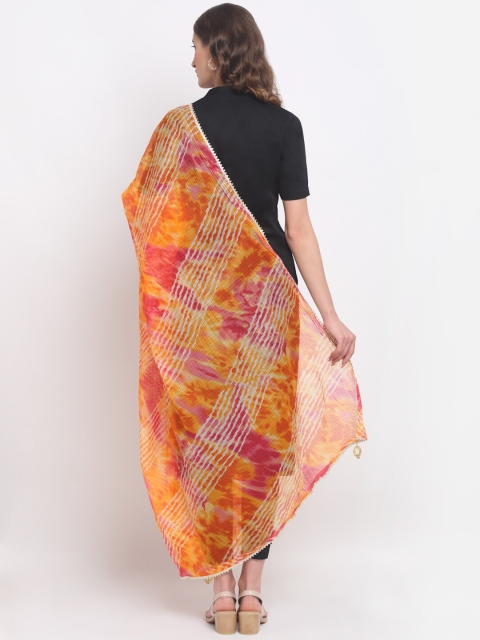 SOUNDARYA Women Orange & Pink Striped Pure Cotton Leheriya Dupatta - Image 4