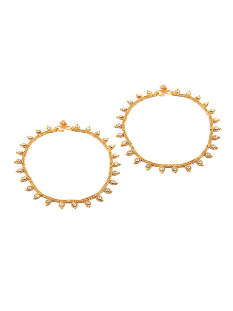 Jewar Mandi Women Gold-Plated Stone Studded Anklets