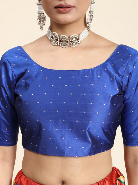 Kaizen TEXO FAB Blue & Red Printed Batik Semi-Stitched Lehenga & Blouse With Dupatta - Image 3
