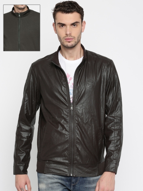Indian Terrain Men Black Solid Biker Jacket