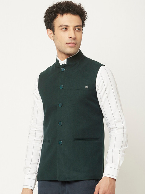 Crimsoune Club Men Green Solid Nehru Jacket - Image 4