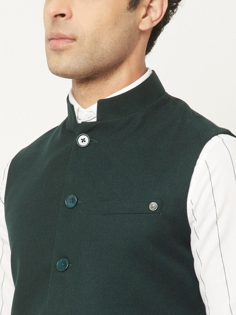 Crimsoune Club Men Green Solid Nehru Jacket - Image 2