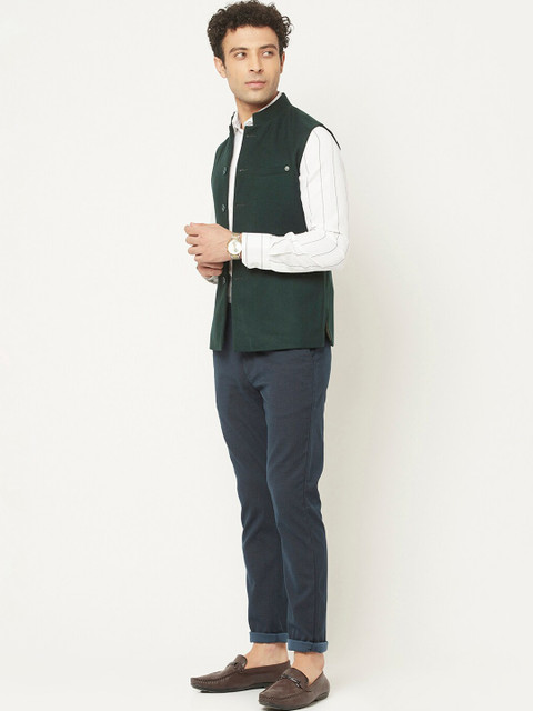 Crimsoune Club Men Green Solid Nehru Jacket - Image 6