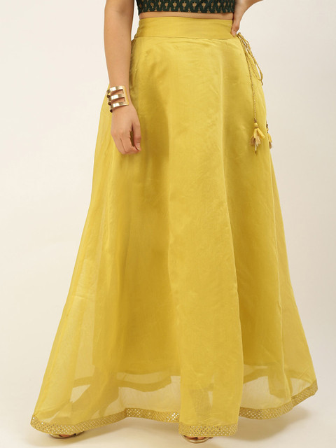 De Moza Women Yellow Solid Flared Maxi-Length Skirts