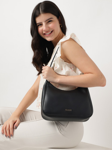 Fastrack Women Black Solid Crescent Shoulder Bag